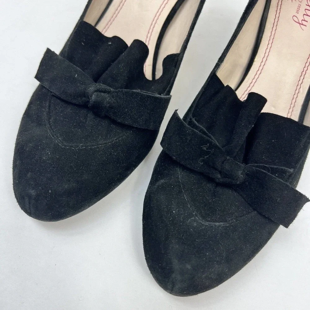 Plenty by Tracy Reese Black Suede Ruffle Bow Heels Size 37.5 US 7.5